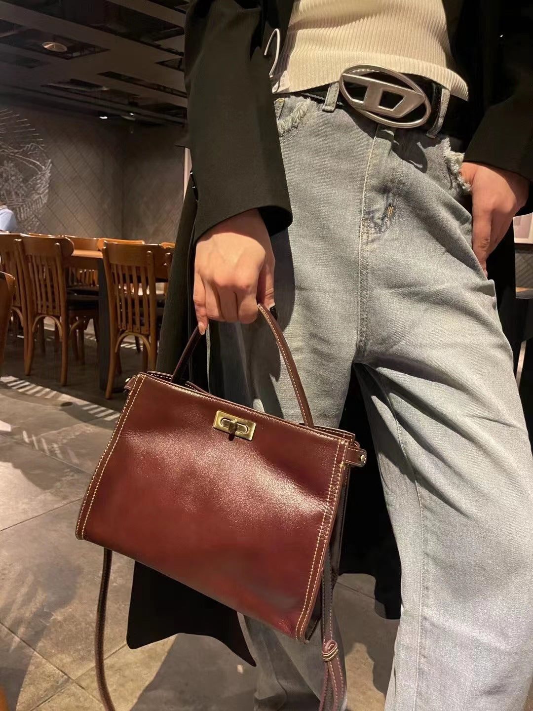 EGM286 BLACK Genuine Leather Bag