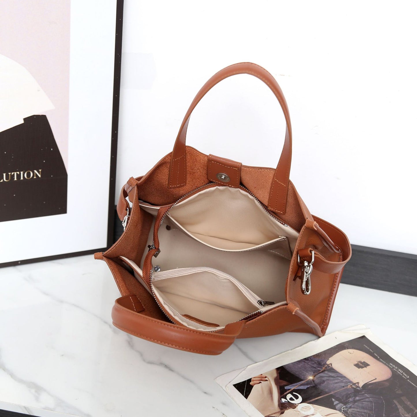 EGM365 WHITE-APRICOT Genuine Leather Bag
