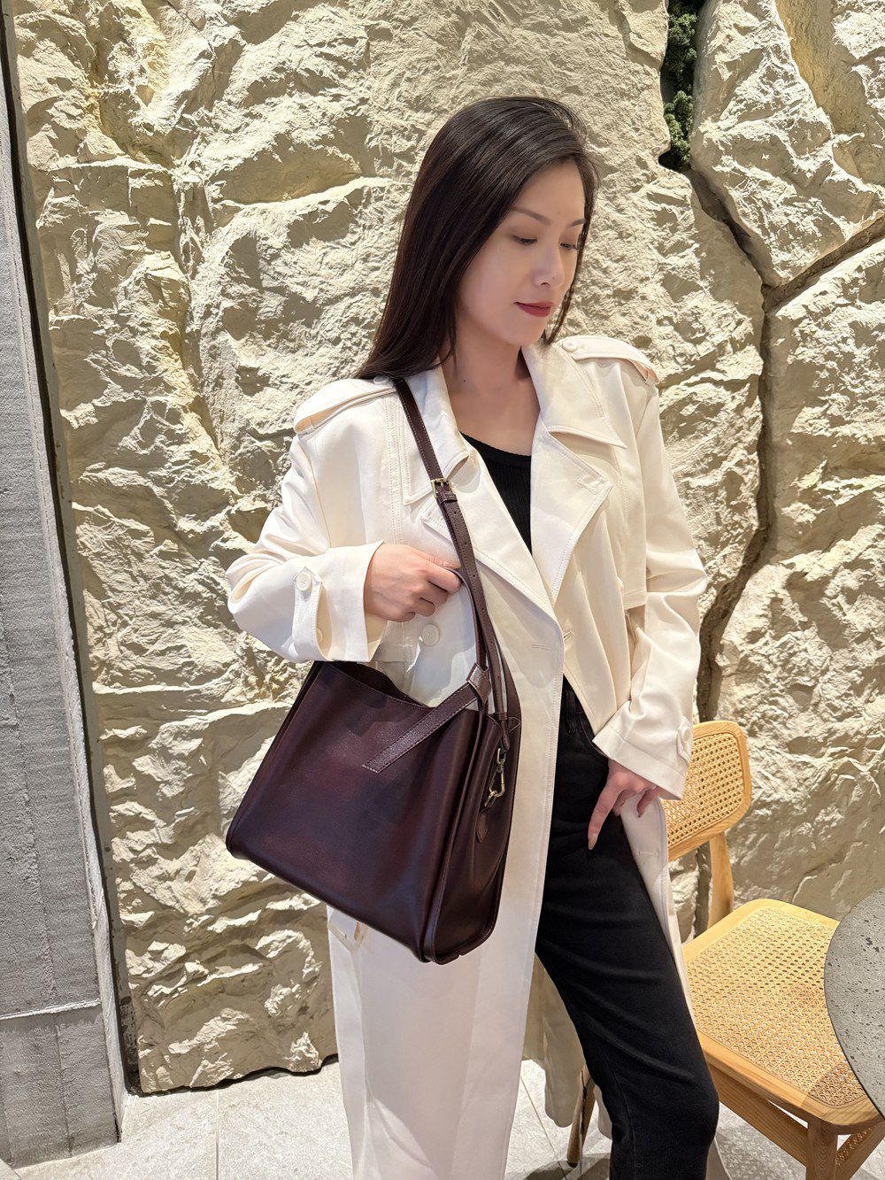 EGM356 COFFEE Genuine Leather Bag