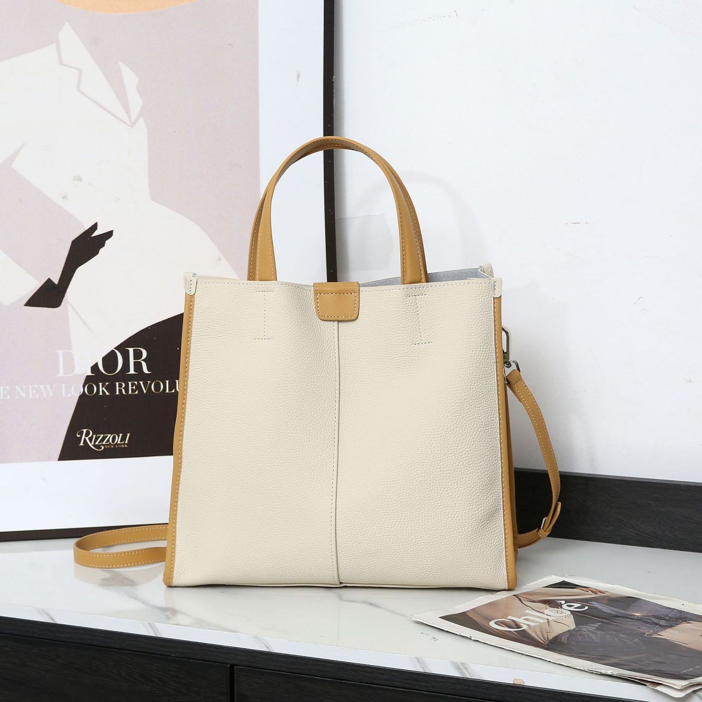 EGM365 WHITE-APRICOT Genuine Leather Bag