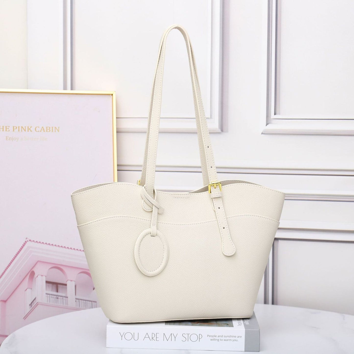 EGM369 BEIGE Genuine Leather Bag
